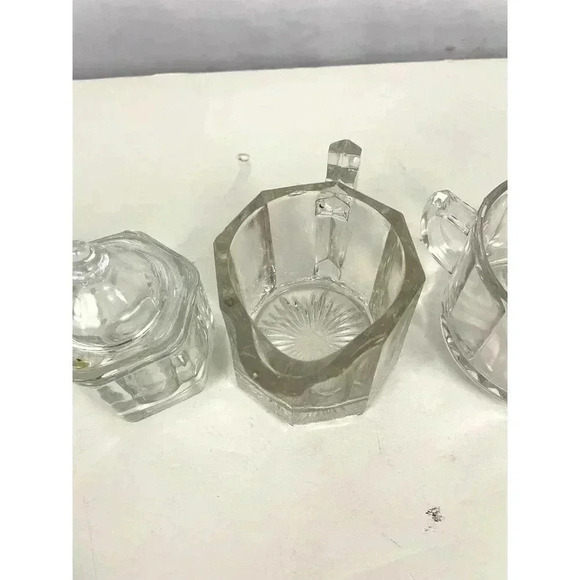 VTG 3 Pc Clear Glass Cup Small Pitcher Jar with Lid Avon Crystal - Picture 7 of 16